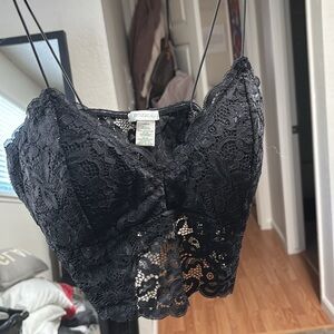 Black Lace Bandeau Bra with Straps